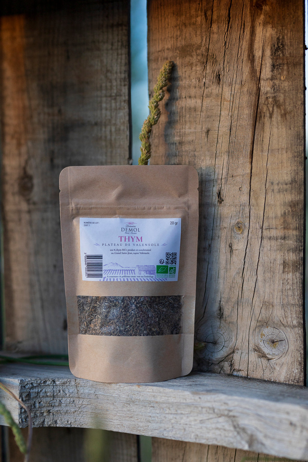 Sachet de thym BIO du plateau de Valensole, séché et conditionné par le Domaine Demol