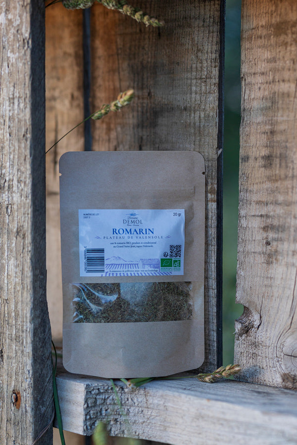 Sachet de romarin BIO du plateau de Valensole, récolté et séché par le Domaine Demol