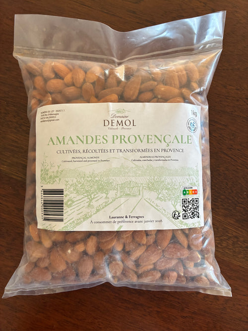 Sachet de 1 kg d'amandes provençales Domaine Demol, variétés Lauranne et Ferragnes, cultivées en Provence