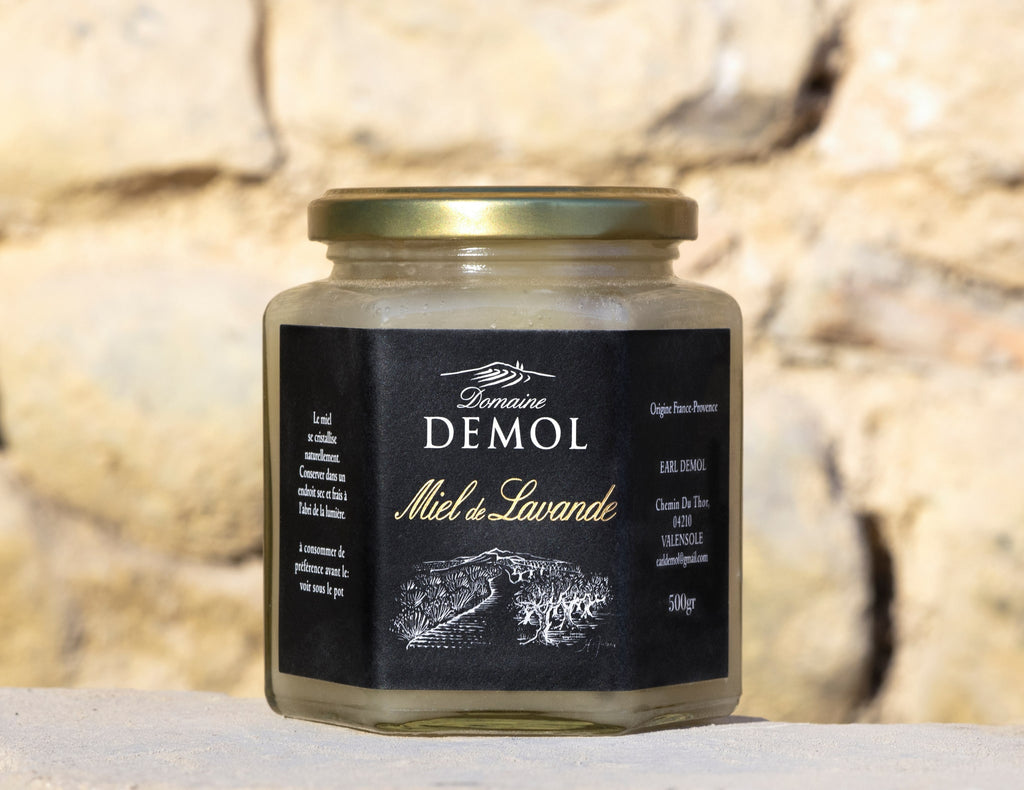 Pot de miel de lavande 500 g du Domaine Demol, récolté sur le plateau de Valensole